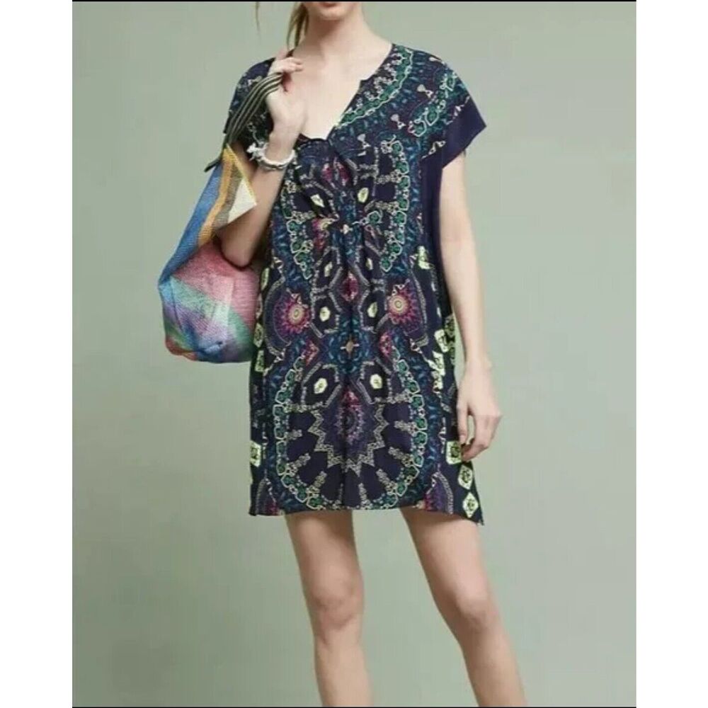 Maeve Anthropologie Silk Mandala Print Mini Dress Detachable Slip Extra Small